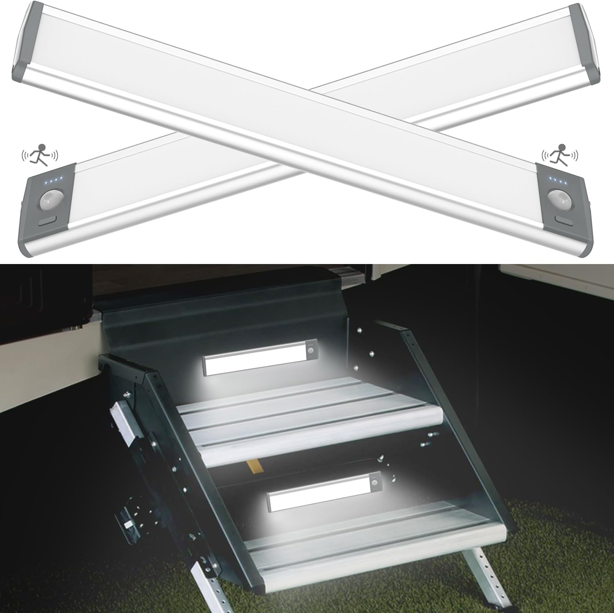 Motion Sensor RV Step Light,Rv Exterior Light Camping Trailer Accessories Wireless USB Rechargeable Light,Battery Powered RV Trailer Light Adjustable 3 Colours with Battery Level Display