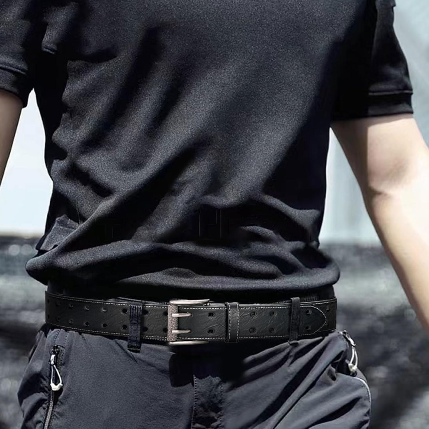 Men's Leather Fashion Double Prong Belt Classic Casual Heavy Duty Work Belts For Jeans Pants - Image 3