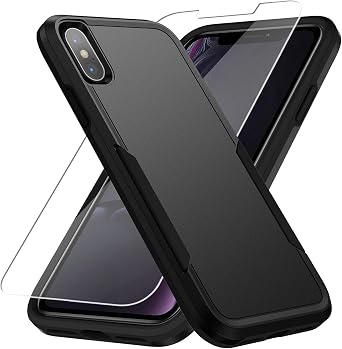 for iPhone X/Xs Case with HD Screen Protector - Heavy-Duty Tough Rugged Shockproof Protective Case, Black