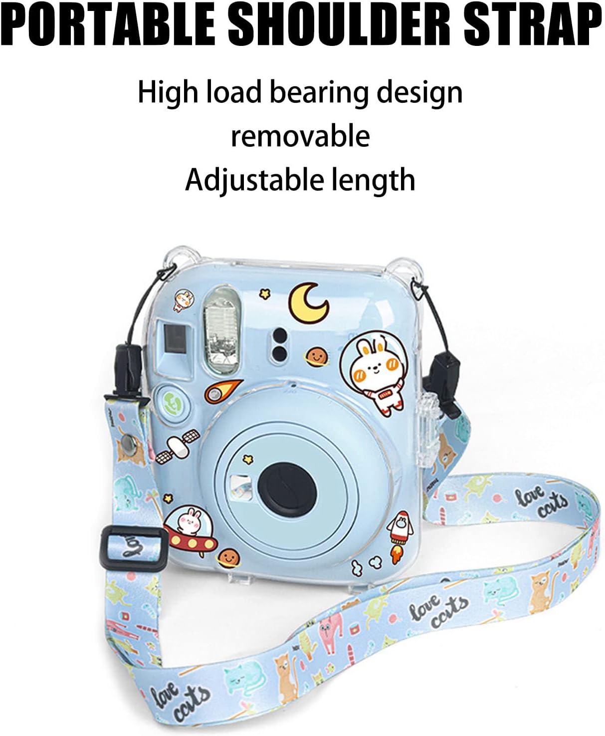 ciciglow Protective Clear Case for Mini 12, Camera Protective Hard Shell Cover Transparent Instant Camera Case with Adjustable Shoulder Strap Sticker (Blue) image 3
