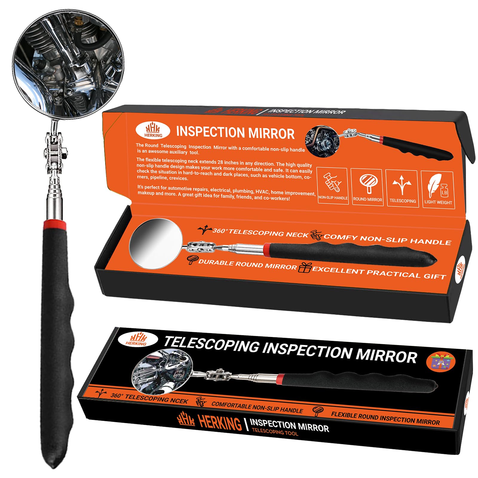 Regalos de Navidad para hombres – Espejo de inspección telescópico con luz LED, herramienta redonda de espejo mecánico, artilugios geniales, regalos de cumpleaños, regalos de hombre para papá, él