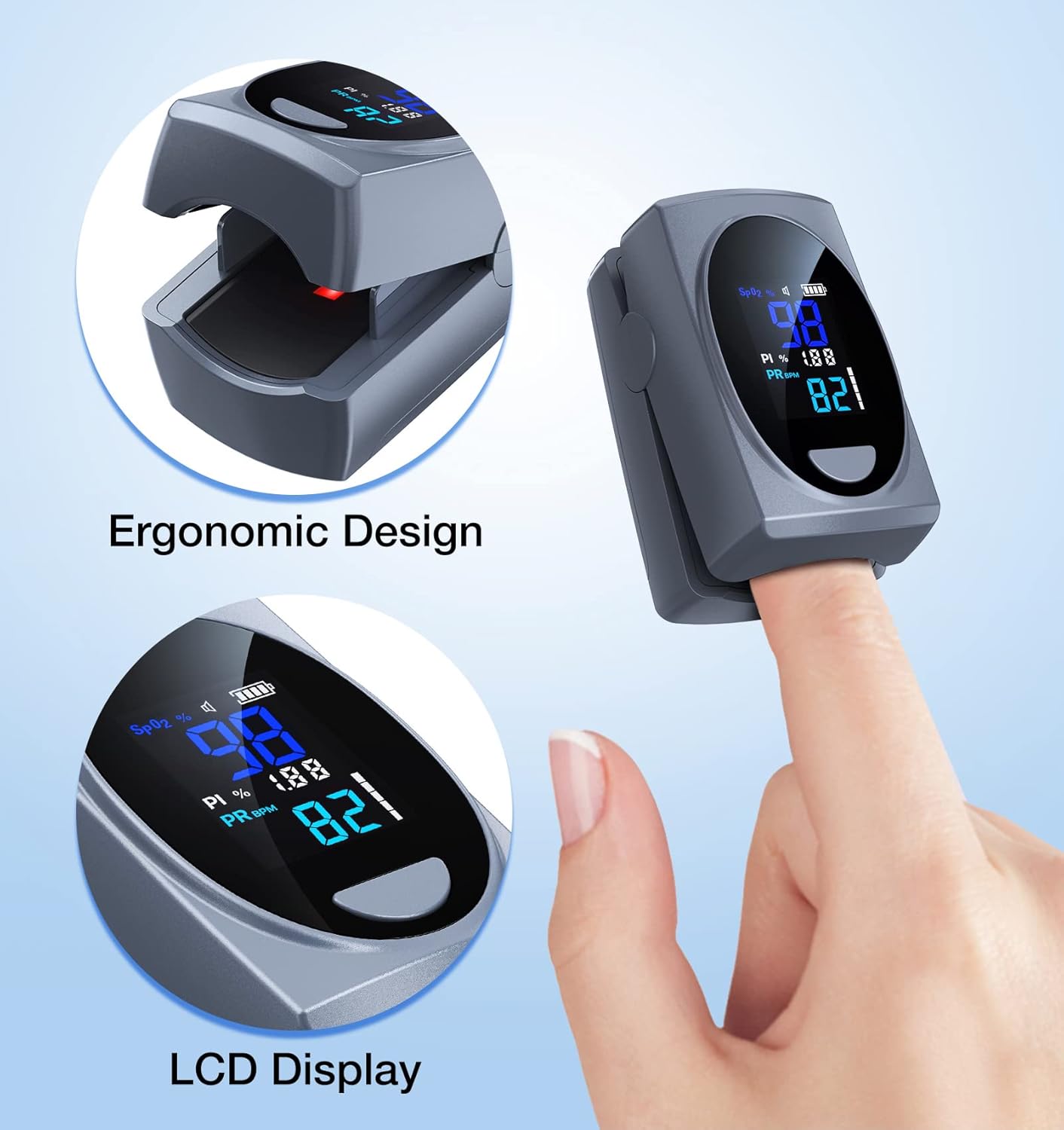 Pulse Oximeter Fingertip, Digital Blood Oxygen Saturation Monitor for Heart Rate Monitor and SpO2 Levels, Portable LCD Pulse Oximeter (Batteries Included) : Electronics
