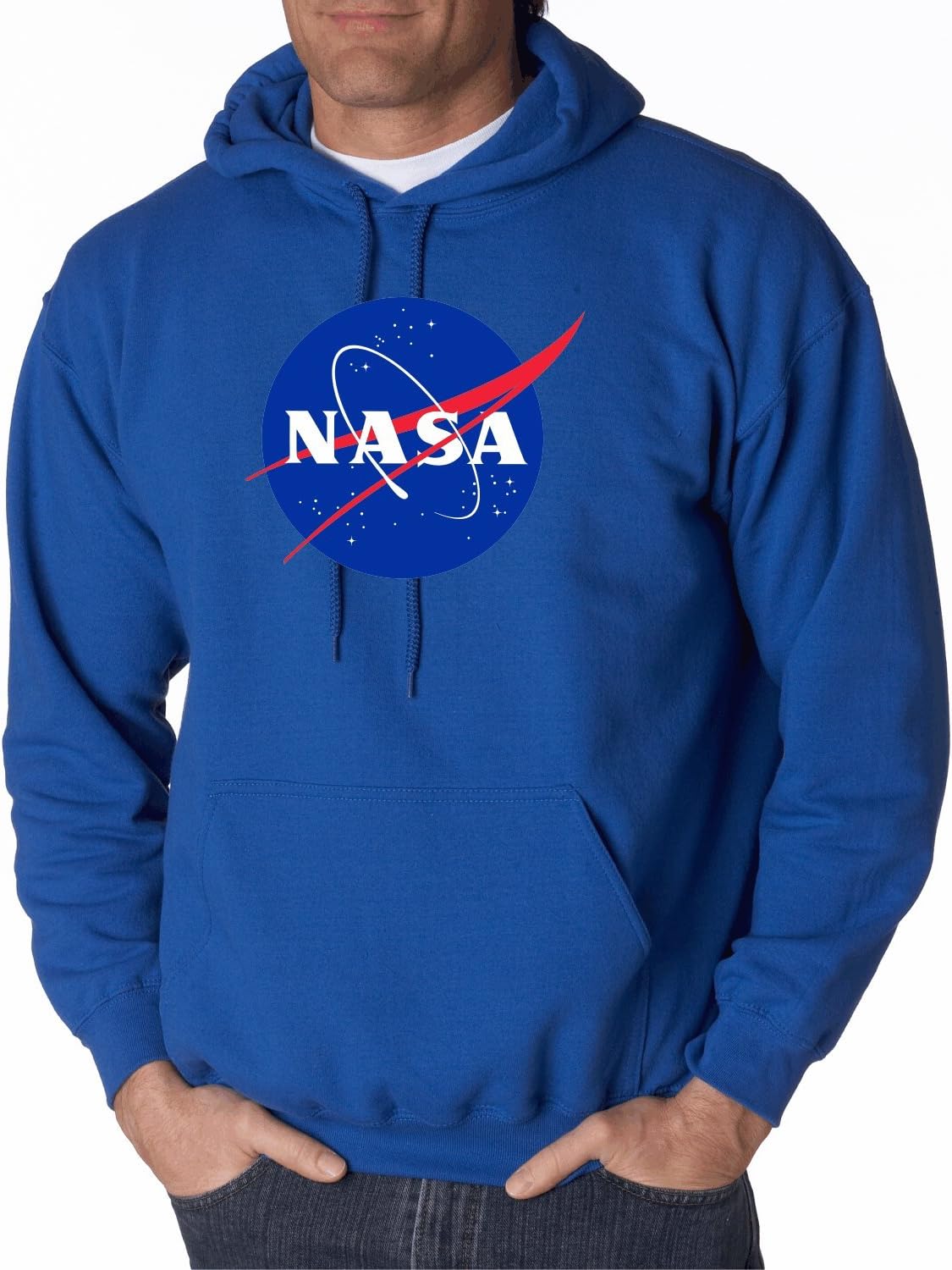NASA Meatball Logo Hooded Sweatshirt Space Shuttle Rocket Science Geek (Small, Royal)