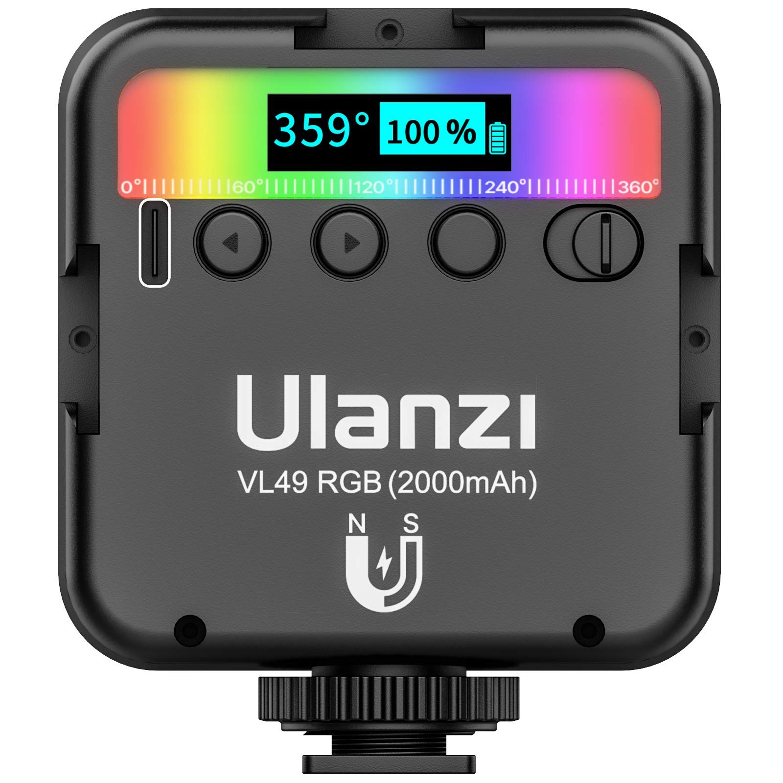 Ulanzi VL49 RGB Mini Multi Color LED lampada video per smartphone e camera, luce di riempimento con temperatura colore regolabile (RGB + 2500K-9000K) e batteria da 2000 mAh per video Vlog Streaming