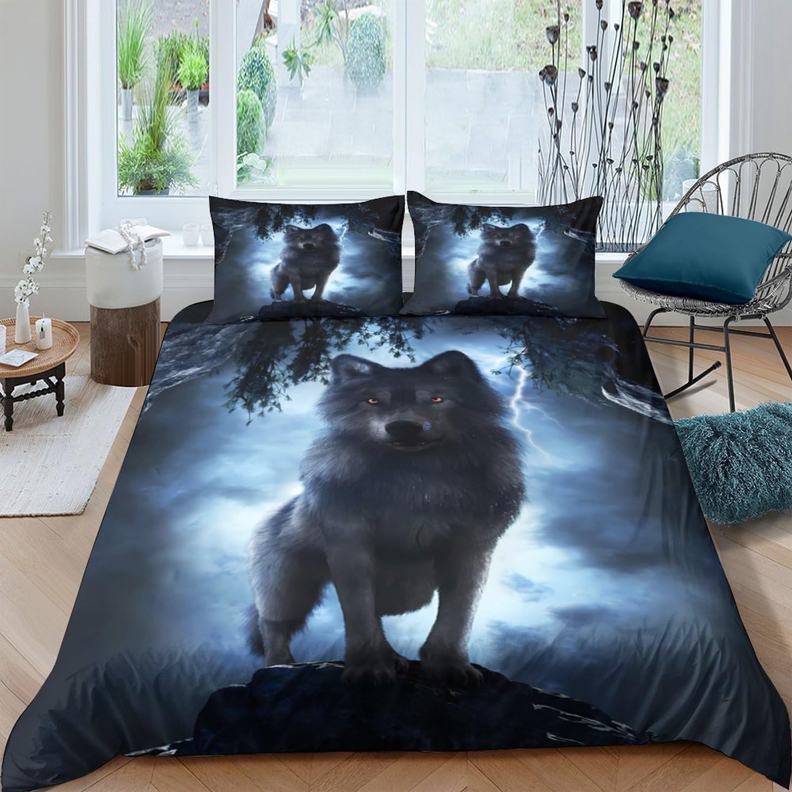 Ctjqhvkz Style-6 3D Printed Wolf Moon Fitted Sheet Microfiber Dark Forest Mattress Cover Bedroom Decor Machine Washable Single（135X200cm）