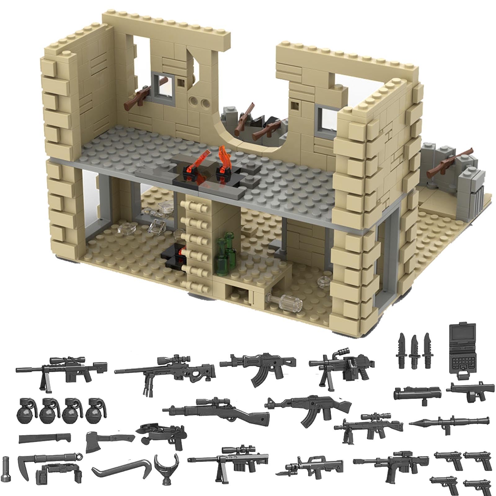 Kit de construction de diorama de scène militaire de la Seconde Guerre mondiale avec ensemble d'armes et base