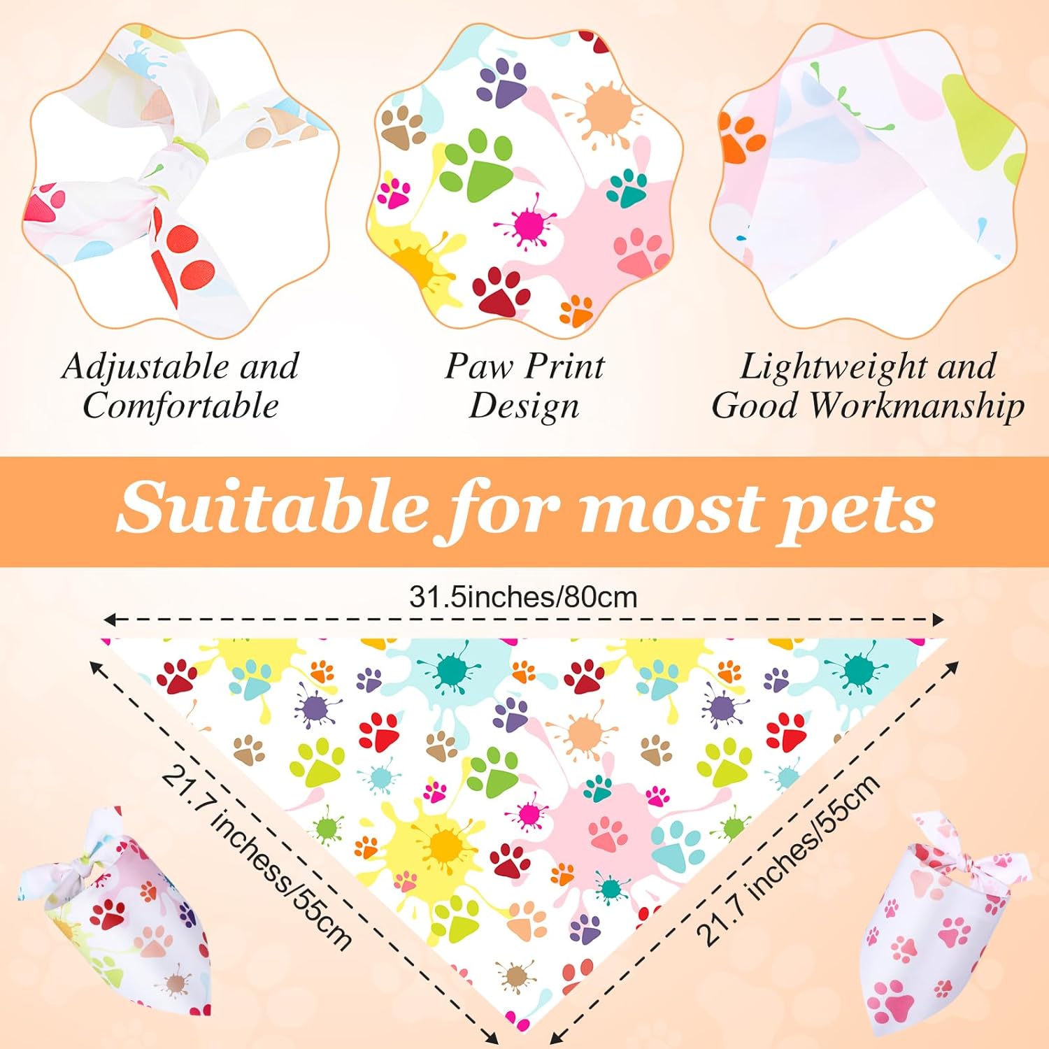 Abbylike 100 Pcs Paw Print Dog Bandanas Bulk Soft Triangle Kerchief Bibs Scarf Set for Pets Dogs Walking Photo Props Pets Shops Adoption Events Party Costume (31.5 x 21.7 x 21.7 Inch)