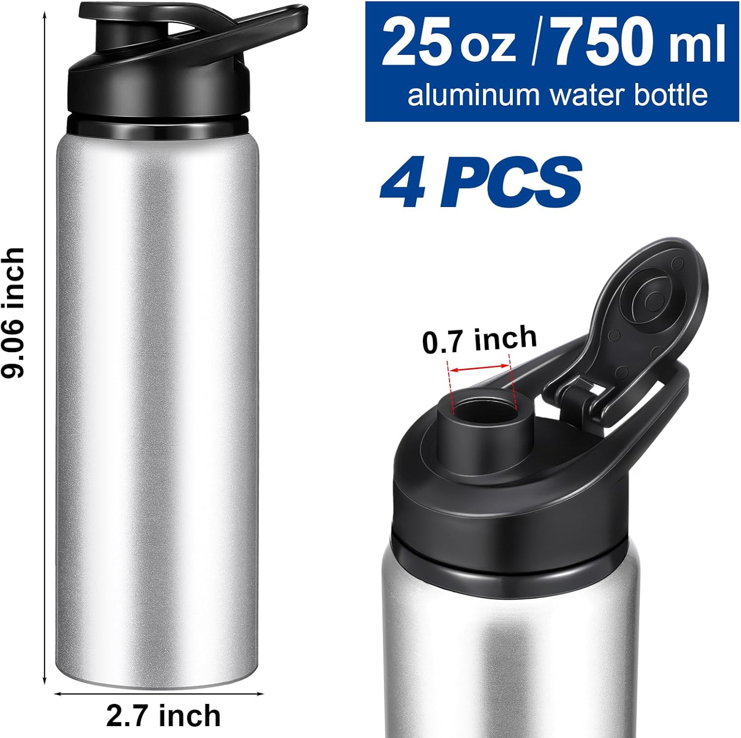 Mimorou 25oz Reusable Aluminum Water Bottles Bulk Multicolor Outdoor Sports Water Bottles for Travel, Gym, Hiking, Cycling, Camping, Fishing, Snap Lid - Image 2