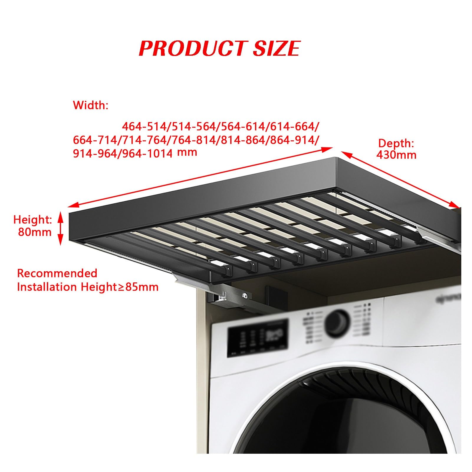 Ausziehbarer Hosenständer mit Schublade, unsichtbarer Wäscheständer, eingebauter ausziehbarer Wäschekorb für Waschmaschine, platzsparender Unterbau-Organizer (614-664 mm)