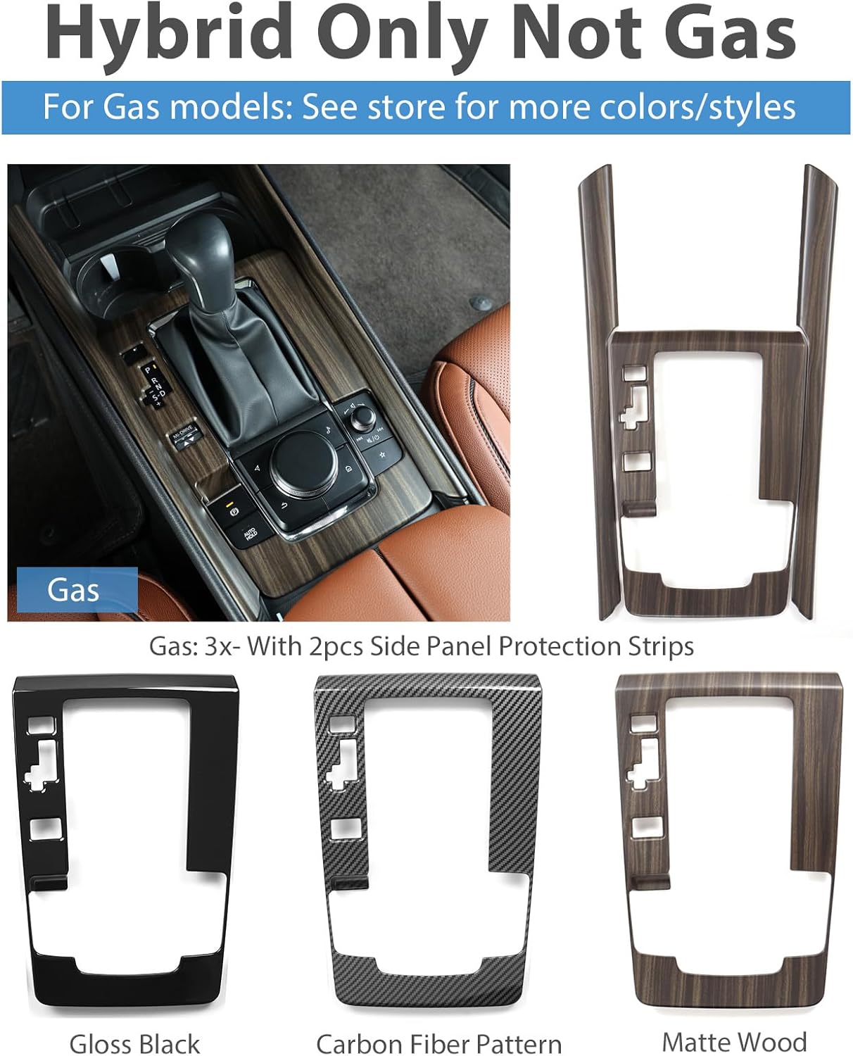 Only Fit for Mazda CX50 Hybrid Center Console Cover, Gloss Black Gear Shift Panel Cover Trim Compatible with Mazda CX-50 CX 50 Hybrid 2025 2026 Interior Accessories Hybrid- with Side Glossy Black