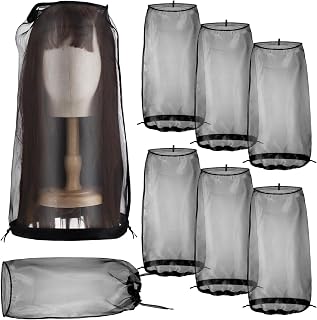 Loopeer 6 Pcs Wig Storage Bags Adjustable Wig Bag with Drawstring Portable Travel Organizer for keep from Dirt Dust(Black)