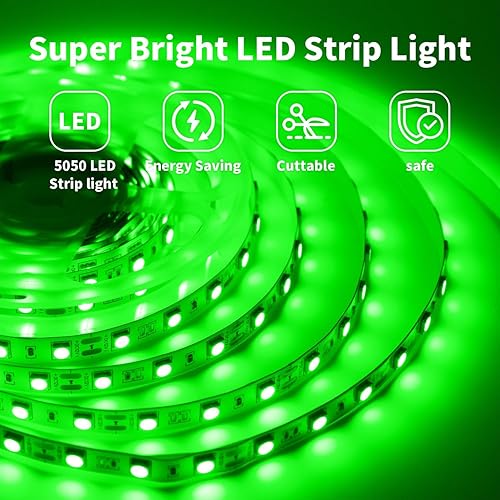 Miniatura 3 de iNextStation Tira de luces LED verdes de 12 V, tira de luces LED flexibles de 16.4 pies, 300 LED, 5050, cinta de luces para dormitorio, cocina,