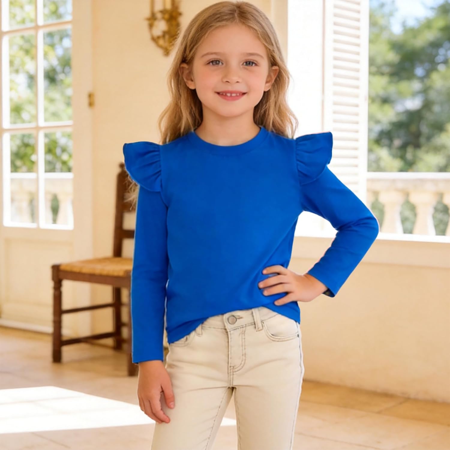 Magic Park 1-10Y Baby Girls Long Sleeve Ruffle T Shirt Toddlers Solid Color Tee Kids Casual Top Spring Fall Winter Blouse - Image 4