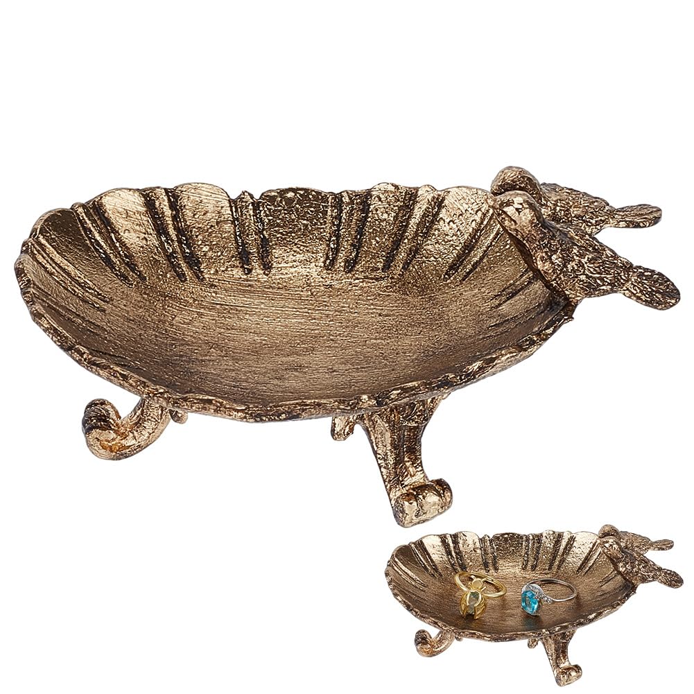 Plateau à bijoux vintage doré oiseau 12cm en laiton antique vide-poche baroque