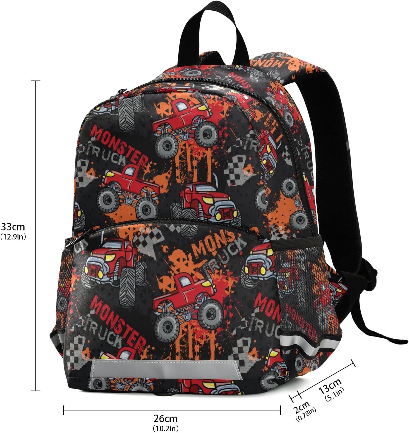 Fisyme Monster Truck Red Car Backpack Schoolbag Kids Daypack Toddler Travel School Bag Small Mini Backpacks for Kindergarten Preschool Nursery Children Girls Boys