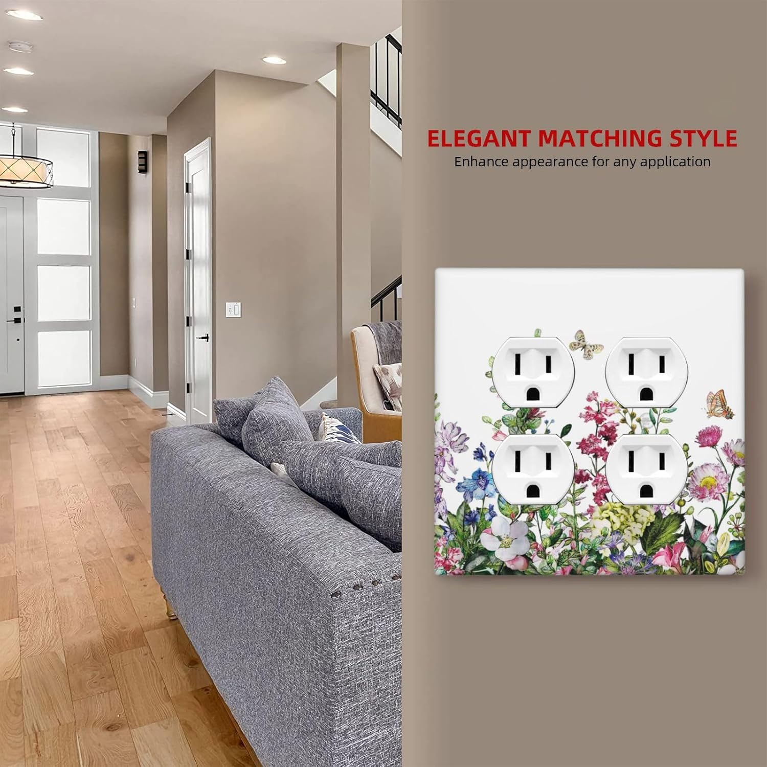 Colorful Plant Botanical Wildflower Floral Outlet Covers 2-Gang Duplex Light Switch Cover Plate Decorative Gfci Wall Plate Electrical Receptacle Switch Plate Covers Faceplate for Bedroom Decor