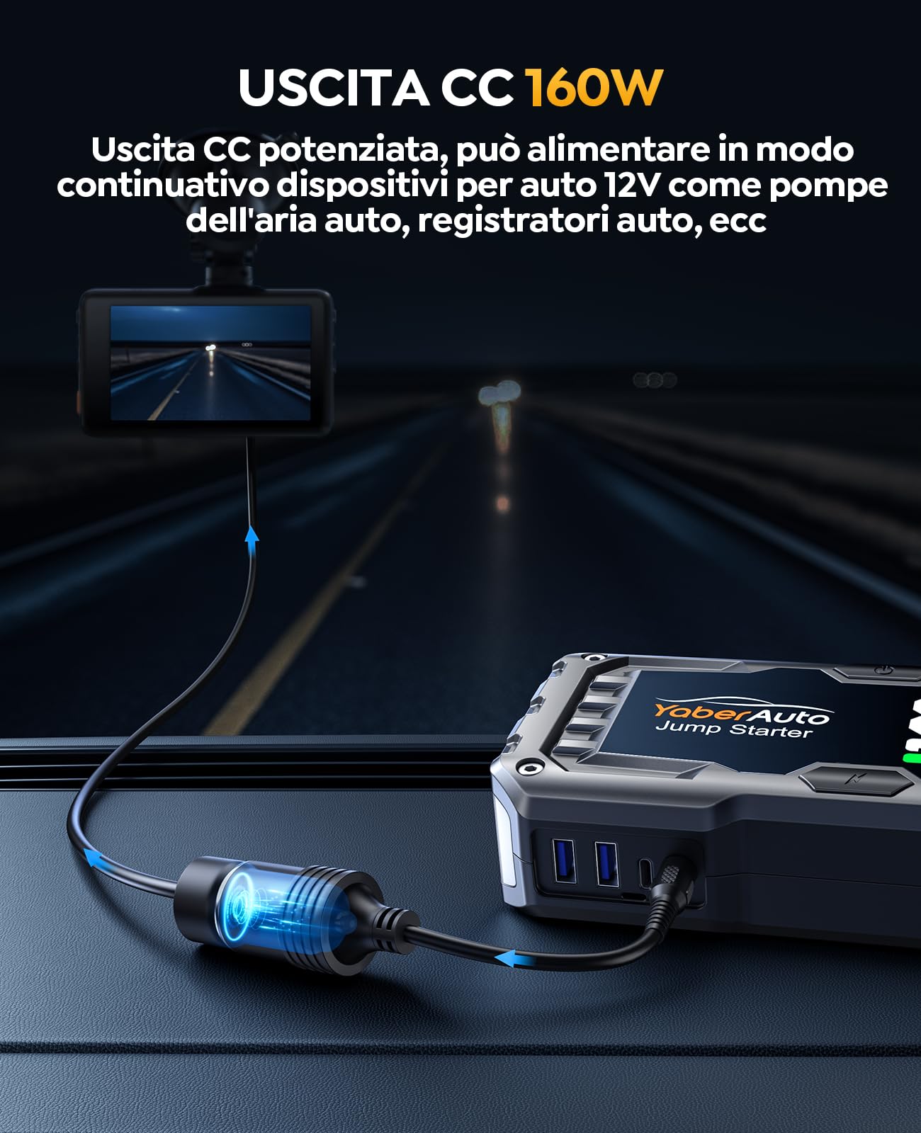 Avviatore Batteria Auto, 5500A Avviatore Emergenza per Auto (10.0L Gas/9.0L Diesel), Starter Batteria Portatile Booster Avviamento Moto con Ricarica Rapida USB 18W,Uscita DC 160W,Luci 450Lumen