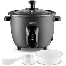 Tower 1L Cup Rice Cooker with Measuring Cup, 400W, Black, T19060BLK