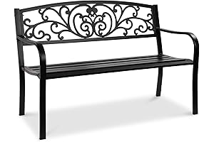 Best Choice Products: Steel Accent Bench with Floral Details for Park, Patio and Outdoor Use
