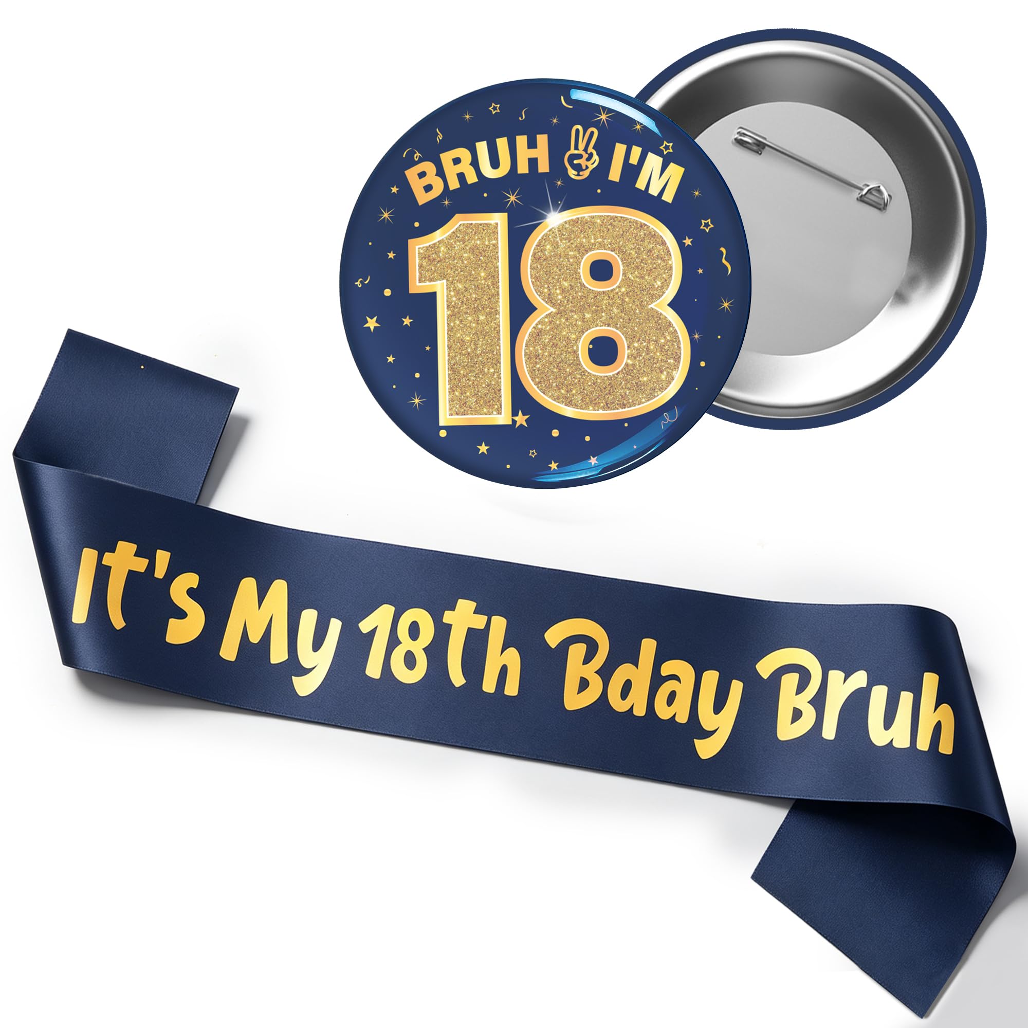 18th Birthday Decorations Badge Sash - Black Gold Sash & Badge Set