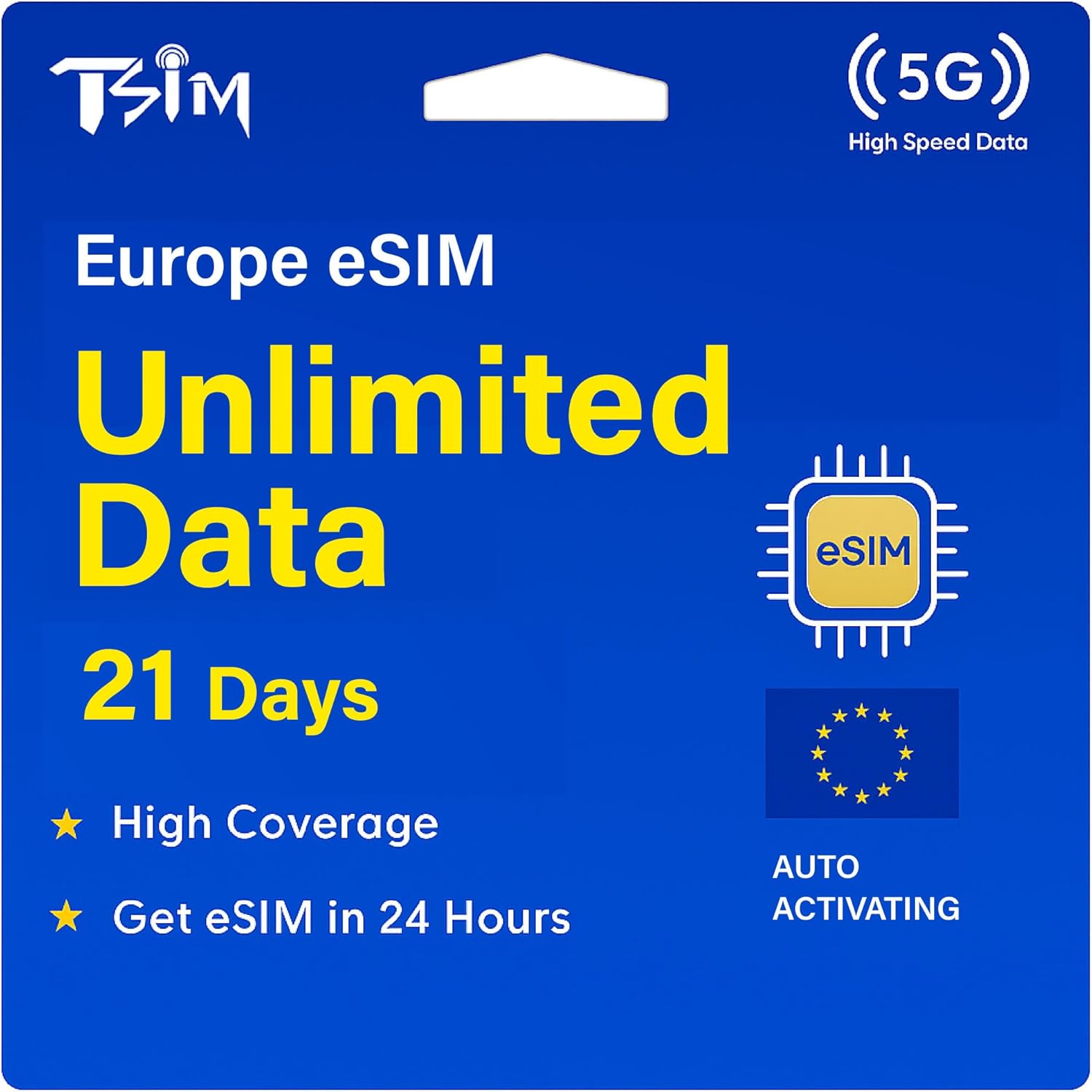 eSIM for Europe Travel – 21 Days Unlimited Data in 36 Countries | eSIM in 24 Hours | High Coverage 5G Network | Auto-Activating | Hotspot Enabled | Data Only