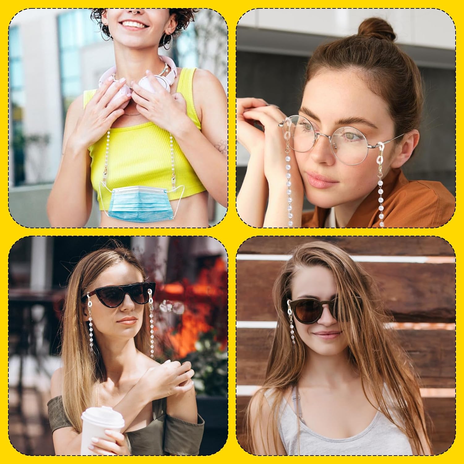 COMNICO Eyeglass Chains for Women, 5mm Pearls Beaded Eye Glasses Strap Cute Sunglasses Holders Around Neck Stylish Mask lanyard Necklace Reading Eyewear Retainer Prevent Loss