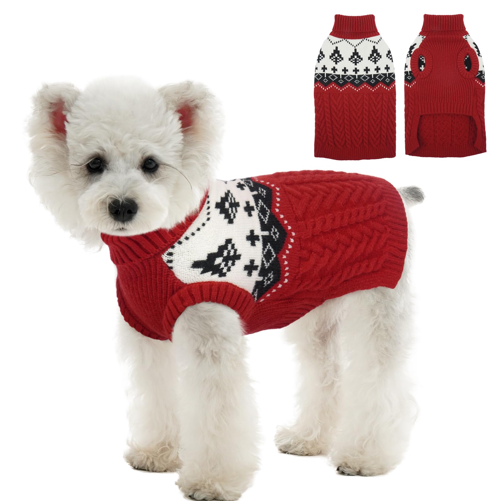 Kuoser Dog Jumper Knitted Dog Sweater Winter Warm Dog Clothes for Small Dogs Soft Puppy Jumpers S, Red