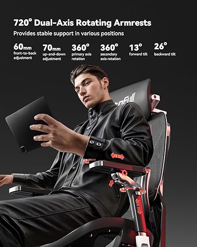AutoFull G7 Ergonomic Office Chair, 3-Zone Dynamic Lumbar Support, 360° Armrests, CloudTech Mesh, 140° Recline, Footrest, Detachable Back Armor, Desk Chair for Office & Gaming, Black - 6