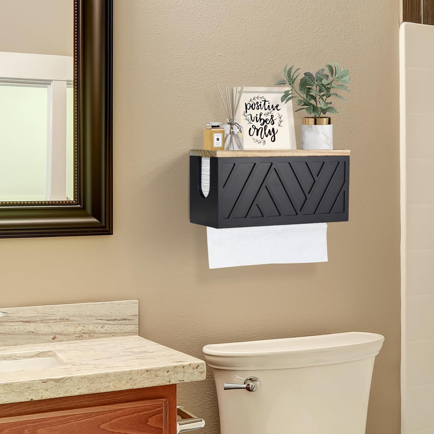 Dispensador de toallas de papel para montaje en pared, soporte para toallas de papel montado en la pared con tapa, de madera maciza, plegable en C, plegable en Z, soporte para toallas de papel de mano