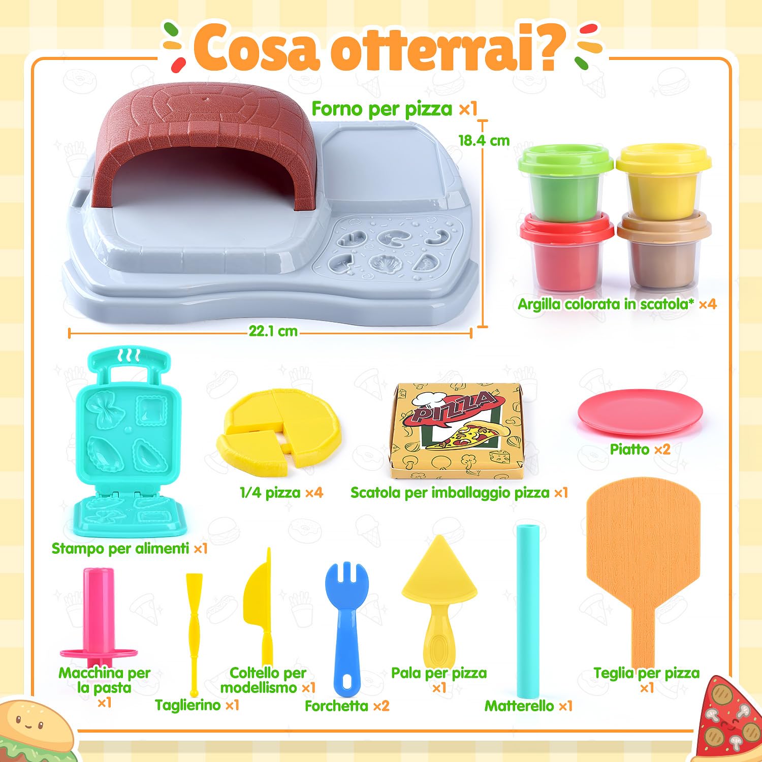 PLAY Pizza Plastilina Kitchen Creations, Set di Plastilina Creativa per la Pizza con strumenti per impasto, posate, macchina per la pasta, Pasta Pizza Giocattolo per Ragazzi & Ragazze 3+ Anni