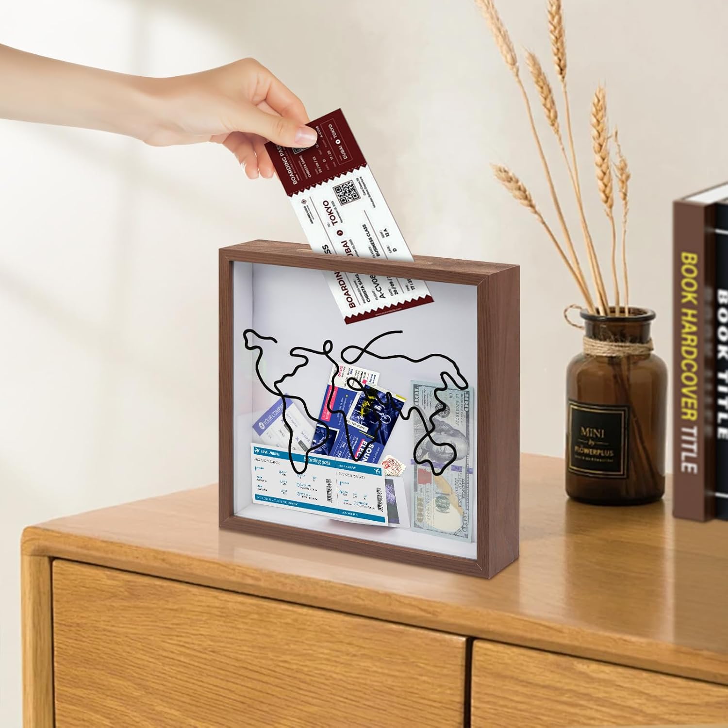 ZEEYUAN 4x6 Rotating Acrylic Photo Frame and Adventure Archive Box 12x12inch Travel Shadow Box