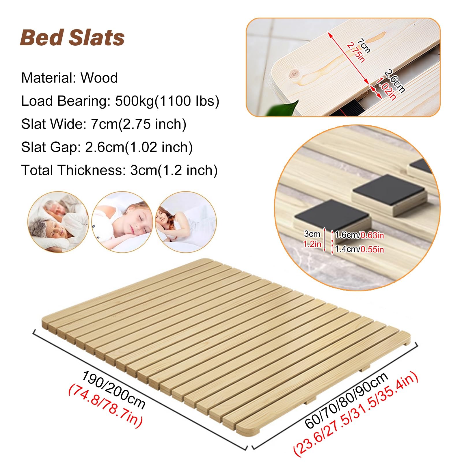Doghe Pieghevoli in Legno per Letto, doghe di Ricambio per Letto ad Alta Resistenza - Tavola Pieghevole per Letto Singolo/Matrimoniale/Queen Size/Full Size - Doghe in Legno Resistenti per ca