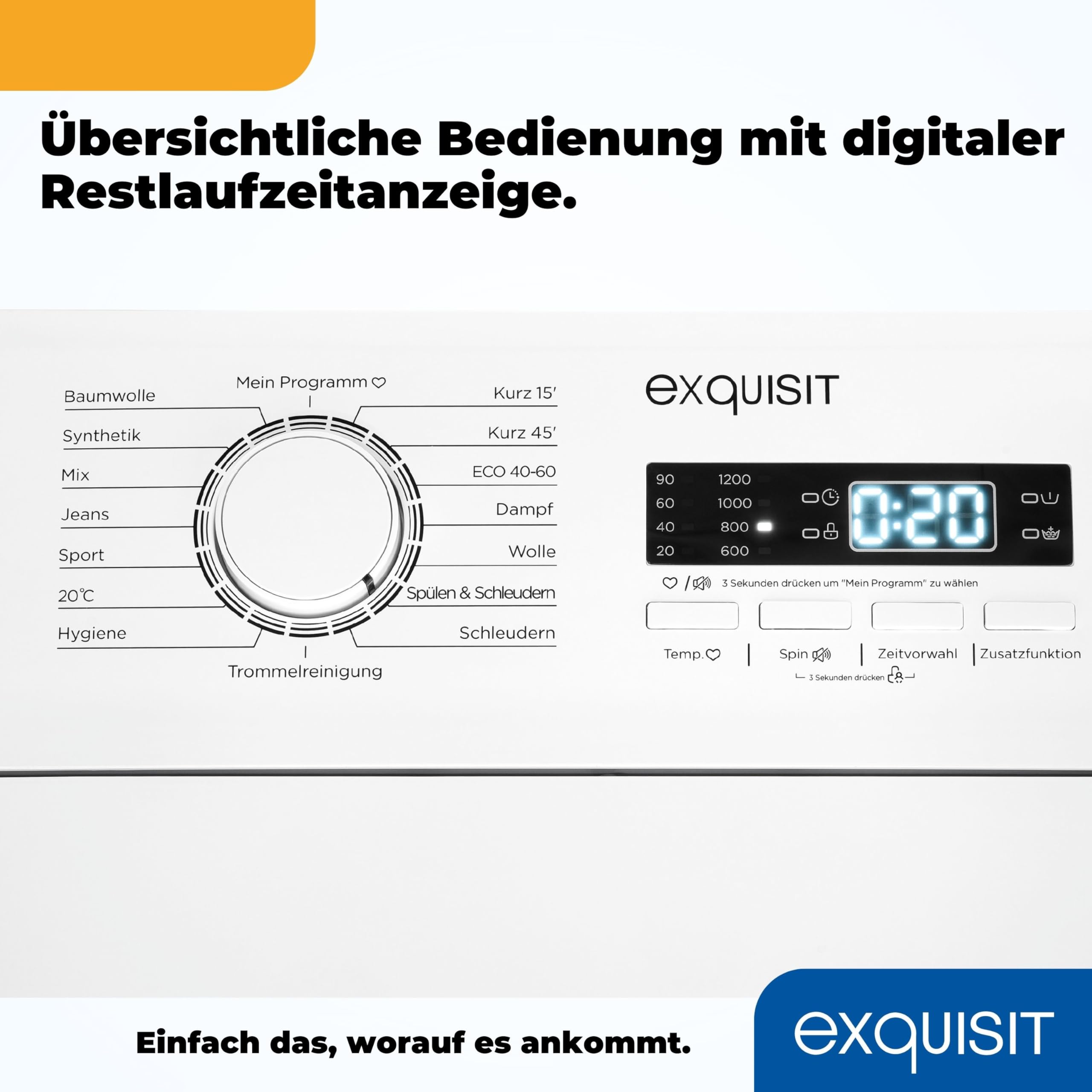 Exquisit LTO1207-030A Toplader Waschmaschine 7,5kg, 1200 U/Min, Weiß | Energieklasse A - Schmale Waschvollautomat - 15 Programme - Startzeitvorwahl & Kurzprogramm - LED-Anzeige