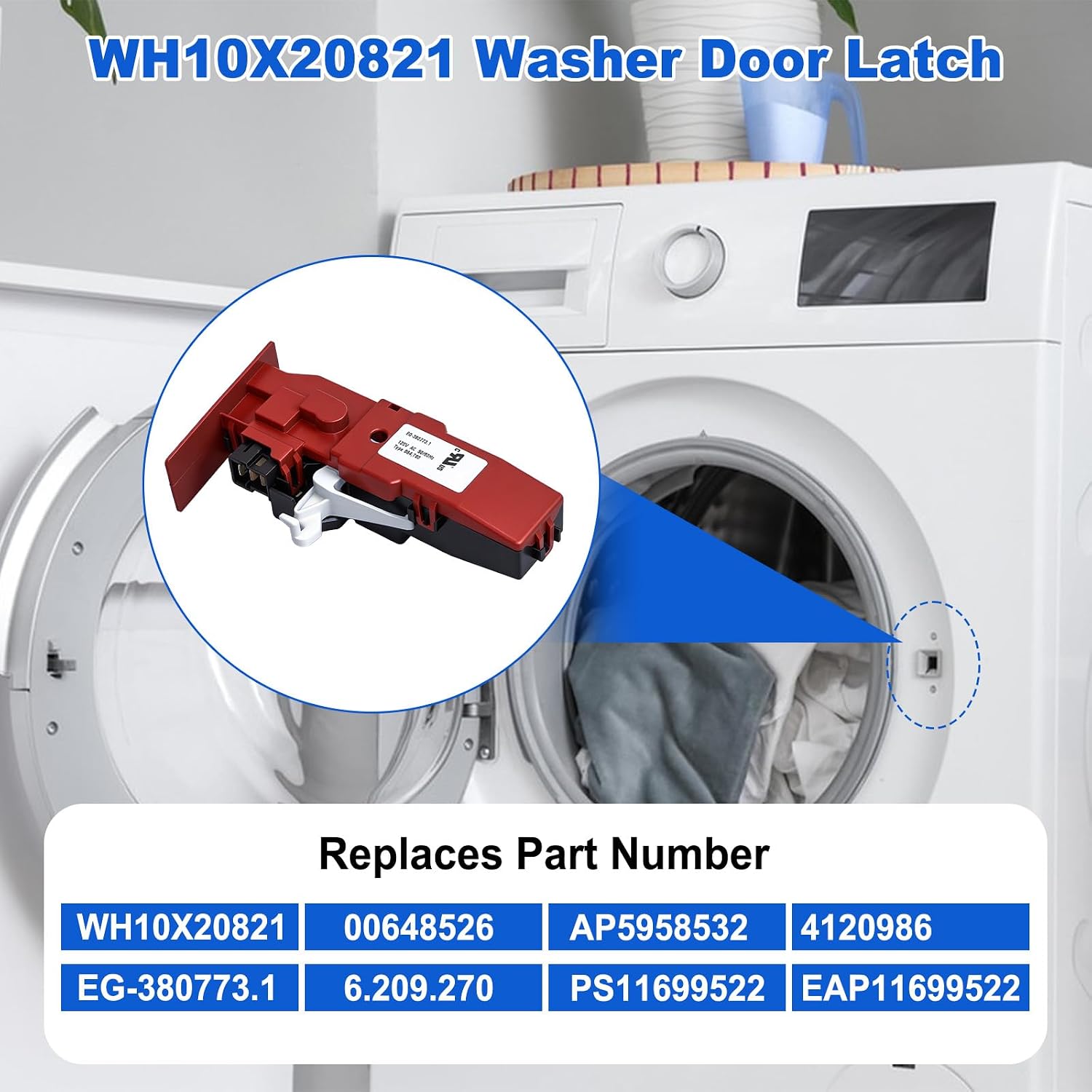 WH10X20821 Washer Door Lock Switch Assembly Compatible with GE Hotpoint & Bosch Washing Machine Replace EG-380773.1 00648526 6.209.270 WH01X20823 4120986 AP5958532 PS11699522 EAP11699522