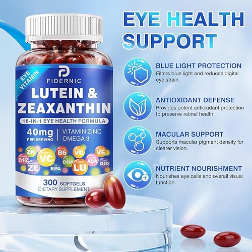 Miniatura 3 de Suplemento de luteína y zeaxantina, vitaminas para los ojos, 40 mg de luteína y 8 mg de zeaxantina con vitaminas C, E, zinc, omega-3 y CoQ10 para