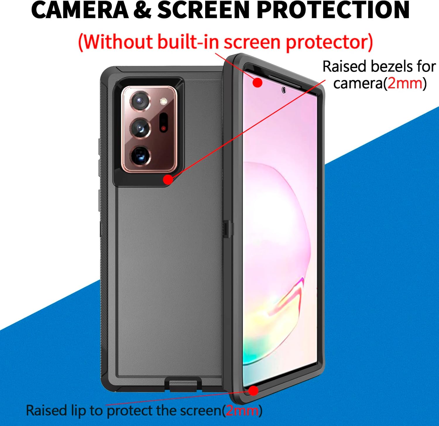 Case for Samsung Galaxy Note 20 Ultra 5G, [Military Grade] Shockproof Protective, Heavy Duty Bumper Phone Cover for Note 20 Ultra 6.9 Inch(with Belt Clip) (Black) - Image 4