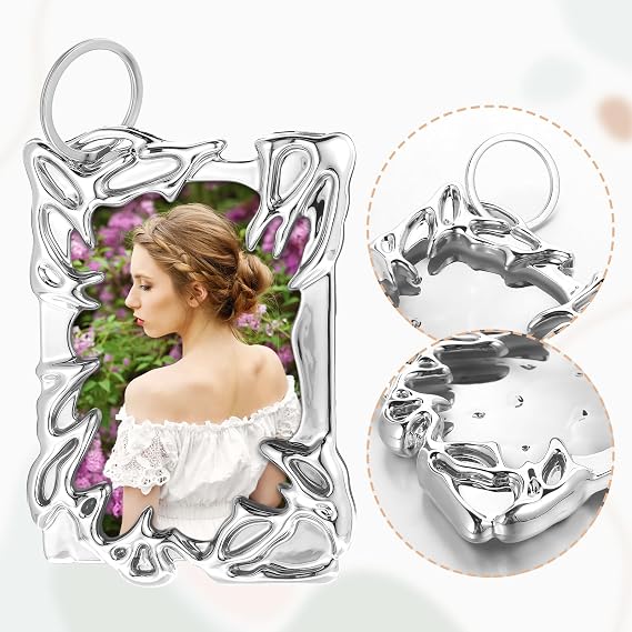 Photocard Holder Keychain, Electroplate Plastics Frame Photocard Holder Photocard Display Frame Silver Plating Photocard Organizer for Tabletop Decor Student Card Case Stationery Office Supplies