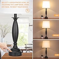 Vista 2 de Seealle Juego de 2 lámparas blancas para dormitorio, lámpara de noche de control táctil con USB C+A, lámparas de mesita de noche regulables de 3