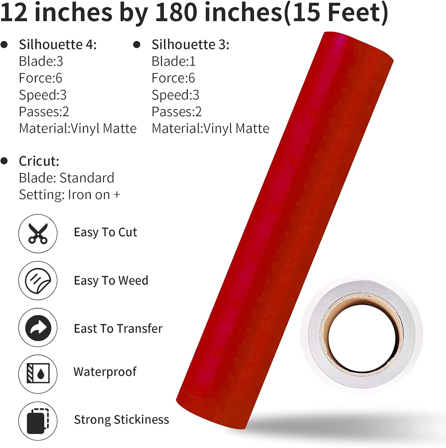 Buy Glossy Red Permanent Vinyl Roll for Cricut, Lya Vinyl 12 x 15Ft
