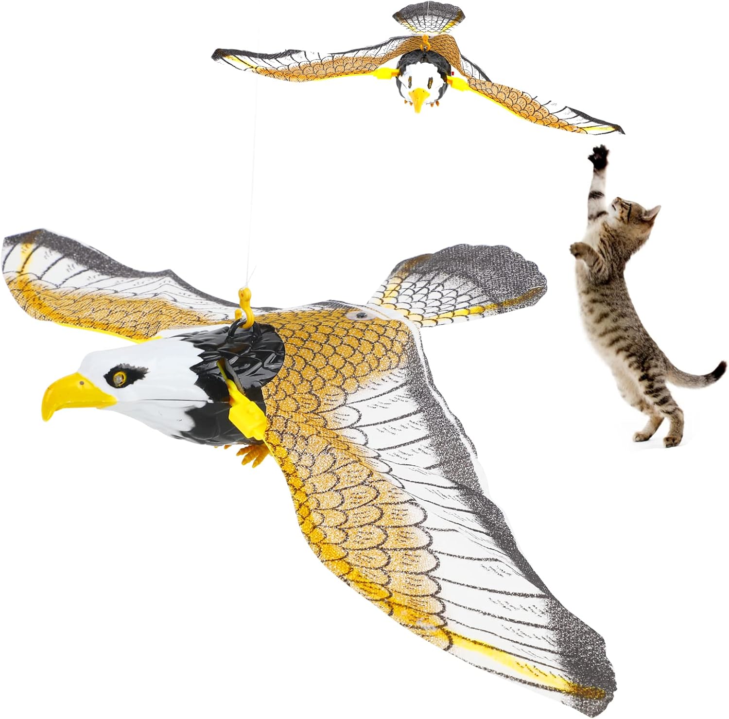 LOMIMOS Flying Interactive Bird Cat Toy, Hanging Spinning Simulation Bird with Light Sound for Indoor Ceiling Kitten Play Chase Exercise Eliminating Boredom(Eagle)