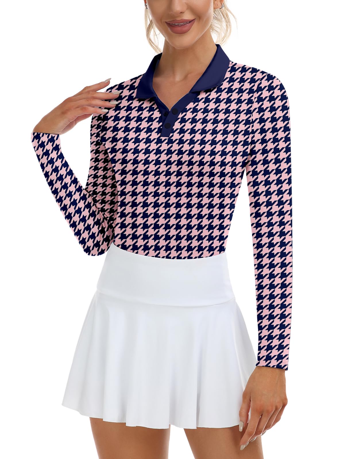 Soneven Womens Golf Shirts Moisture Wicking V Neck Long Sleeve Polo Shirts Collared Tops