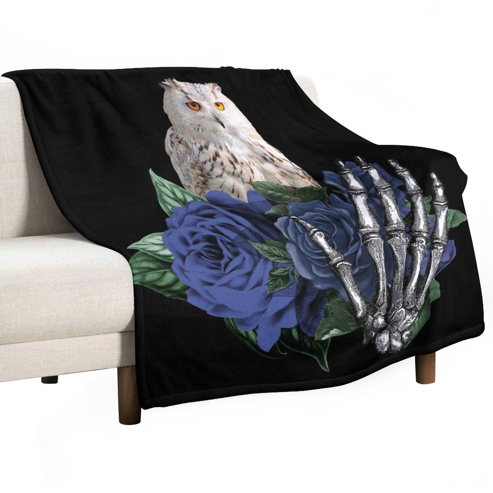 Couverture de lit d'Halloween plaid polaire imprimé squelette et fleurs 178x203cm