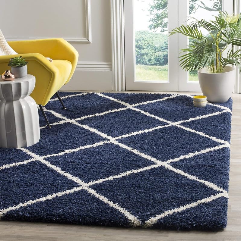 Image of Shaggy Carpet for Home 4X6 FEET Ultra-Soft, Thick, and Stylish Shag Texture Ideal for Living Room, Bedroom, or Office - Easy to Clean and Perfect (DiamondBlueIvory)