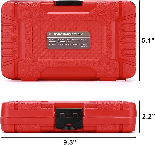 Miniatura 6 de Mayouko Juego de llaves métricas poco profundas de 1/2", CR-V, 6 puntos, 14 piezas, 0.433 in a 1.260 in