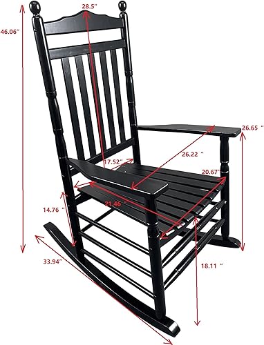 Miniatura 10 de ZJIAH Mecedora para porche de patio con respaldo alto para uso en interiores y exteriores, mecedora de madera con reposabrazos para adultos, sillas