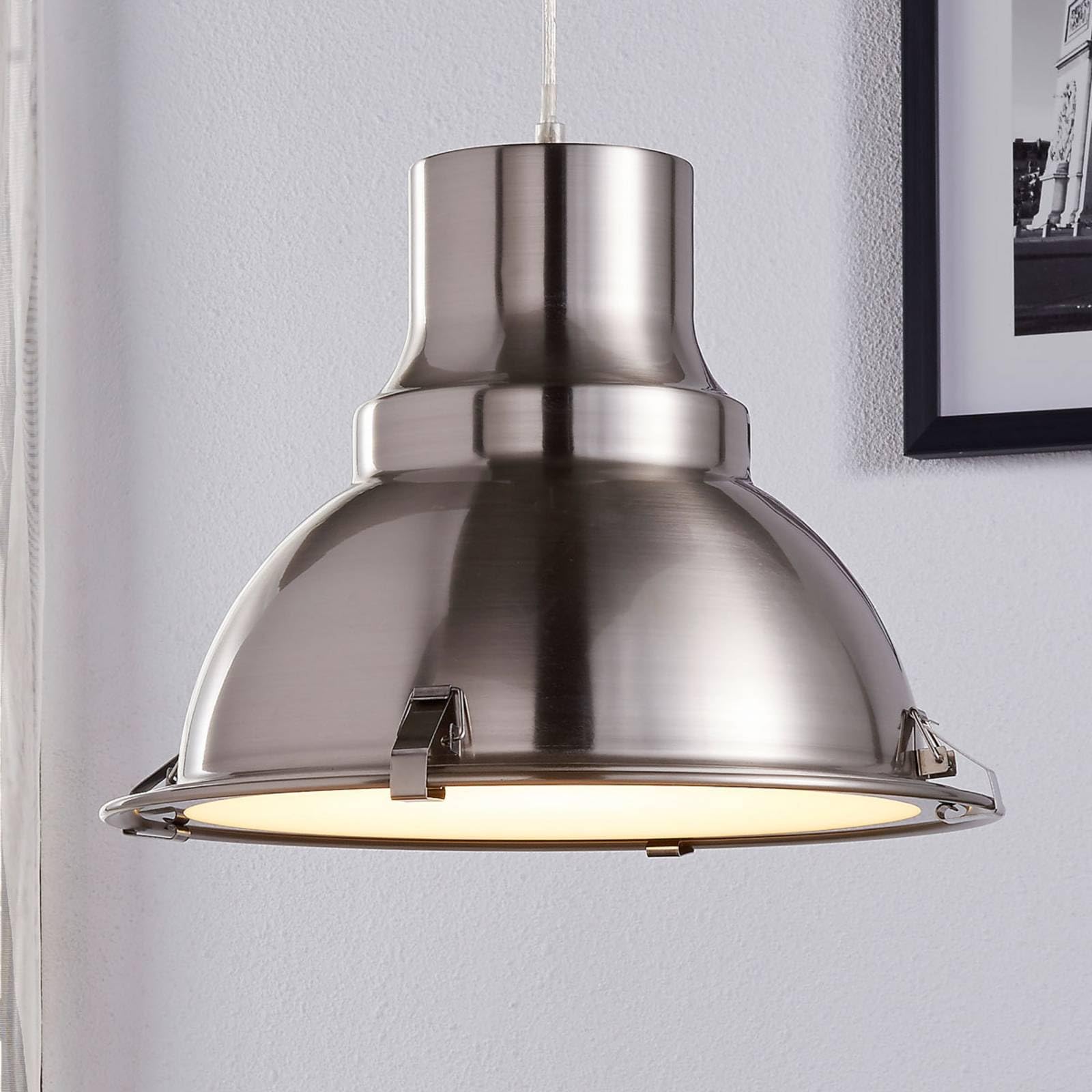 Lindby lámpara colgante en níquel satinado, luminaria suspendida | e27, diseño industrial para cocina, sala de estar, salón, pasillo, comedor