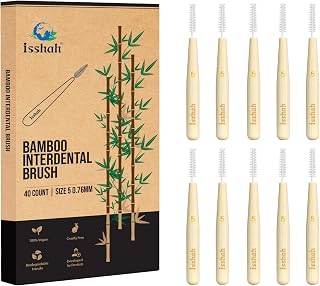 Isshah Bamboo Interdental Brushes, Between Teeth Cleaner Deep Clean Brush, 40 Count, Size 5, Large Gaps
