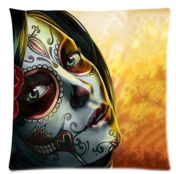 Cotton and Polyester Cushion Cover Pillowcases Pillow Cover with Day of the Dead Sugar Skull Art 18