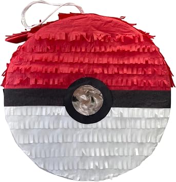 APINATA4U Red and White Ball Pinata, Great for Poke Themed Parties, Video Game Nights, Birthday Party Supplies, Baby Shower, Holiday Celebrations, and Sports Team Parties, 16 X 4 Inches Large