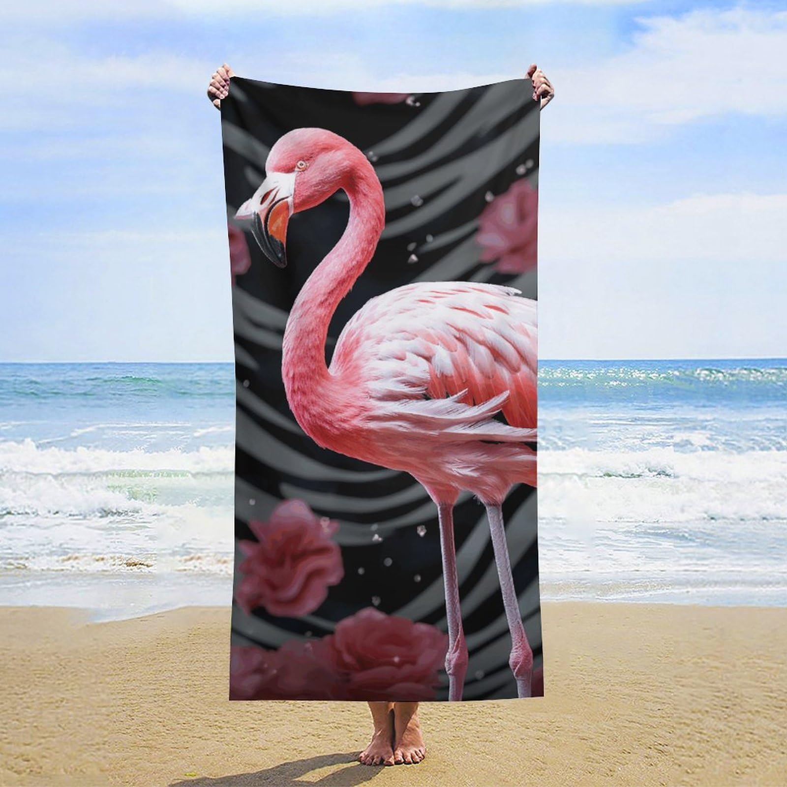 NTVOWPZO Pink Flamingo Beach Towel Oversized Microfiber Bath Towels Lightweight Sand Proof Beach Towels Absorbent Pool Towels for Swimming Yoga Bathroom Towel 31.5" X 63"
